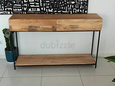 West Elm - Solid Wood Console Table with Metal Frame - 2 Drawers, Lower Shelf