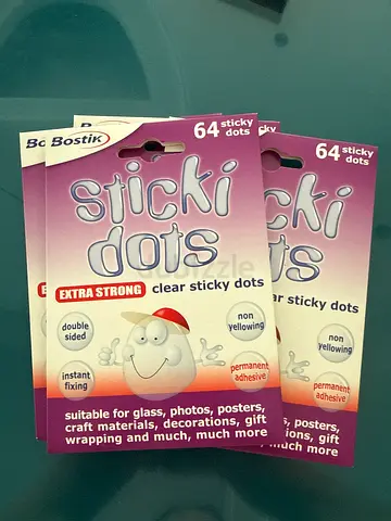 Bostik Sticki Dots extra strong clear sticky dots - 2 packs (64 dots each)