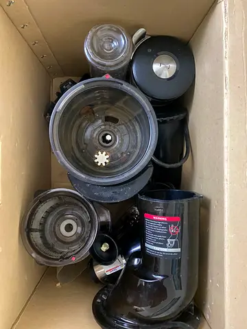 Used Electric Juicer with Multiple Attachments (Parts Shown)