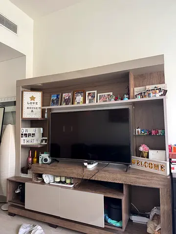 Wooden Entertainment Center with Shelves and TV Stand
