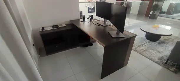 L-Shaped Executive Office Desk with Storage Return – Dark Grey