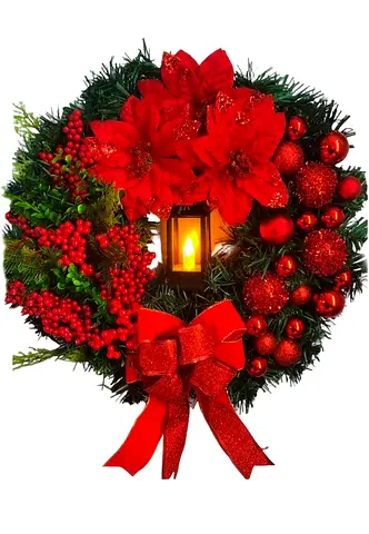 Decorative Red Christmas Wreath with LED Lantern -New