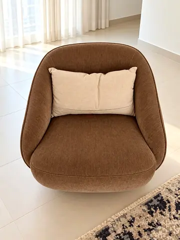 Brown Upholstered Swivel Accent Chair with Cushion - Good Condition