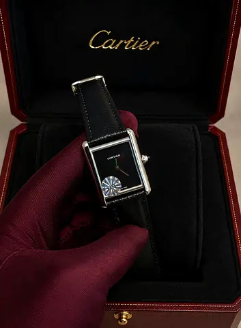 Cartier Tank with Black Dial and Leather Strap all over UAE cash on delivery