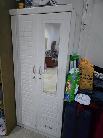 White 2-Door Wardrobe with Mirror - Good Condition