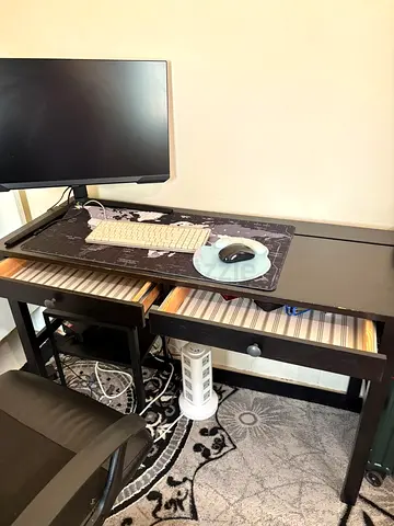 HEMNES Ikea blackDesk with 2 drawers, 120x47 cm and desk chair