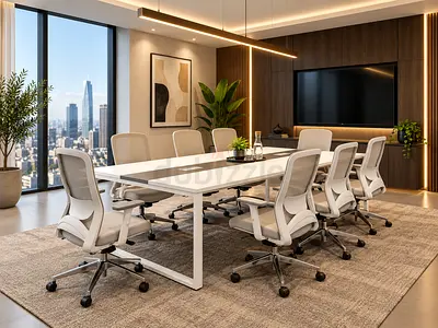 Modern Office Meeting Table – White & Grey Conference Table