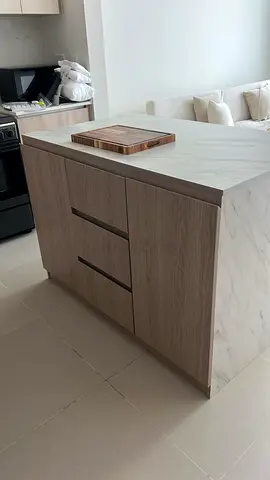 Modern Kitchen Island with Marble Finish and Storage Drawers