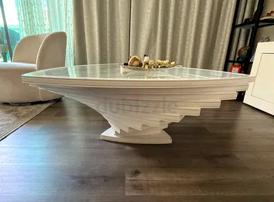 Beautiful White Modern Sculptural Coffee Table with Glass Top