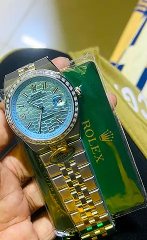 Rolex-style Stainless Steel Automatic Watch with Blue Textured Dial