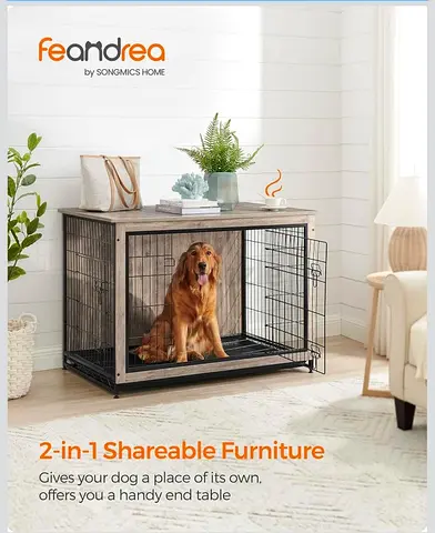 Wooden Top Metal Dog Crate with Removable Tray — Large, Used