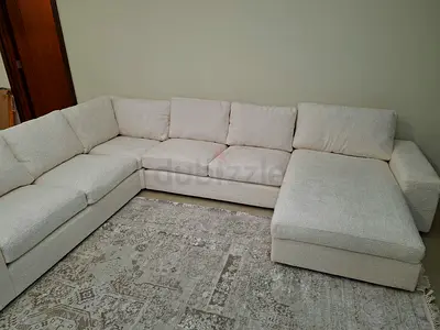 Large U-shaped Cream Fabric Sectional Sofa with Chaise