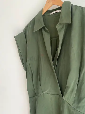 MANGO - Olive green short-sleeve shirt dress - size XL