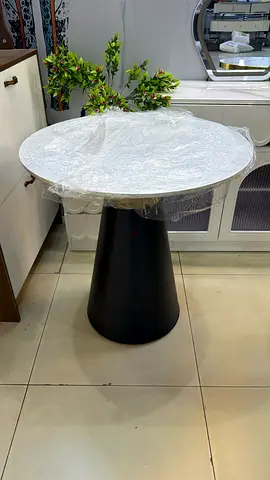Round Marble-Top Dining/Accent Table with Black Cone Base