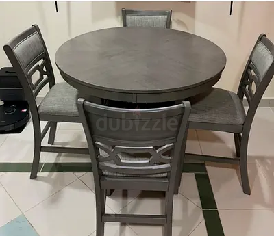 Solid Grey Round Dining Table with 4 Chairs - Excellent Condition