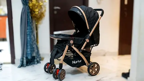 Nurtur Black Lightweight Stroller with Tray and Storage Basket