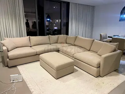 Stylish Comfort Crate&Barrel Lounge deep feather 🪶 filled Corner Sofa Beige without footstool