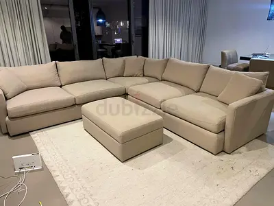 Selling high-quality Crate&Barrel Lounge Deep feather filled Corner Sofa Beige without footstool