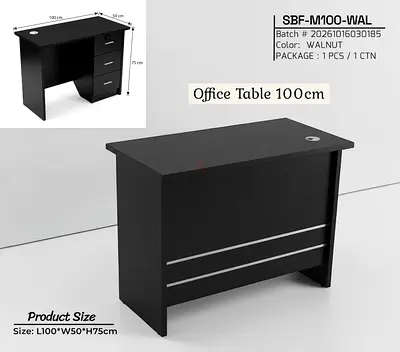 Simple 100cm Walnut Office Desk with 3 Drawers