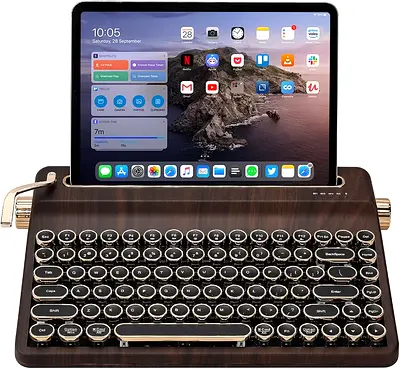 YUNZII QL75 Retro Typewriter Hot Swap RGB Keyboard (Wood, Onyx Switch) With Built-in Stand,Punk Roun