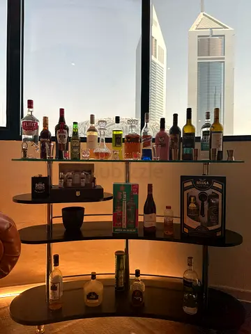 Glass and Metal Home Bar Shelving Unit with 3 Tiers (Used)