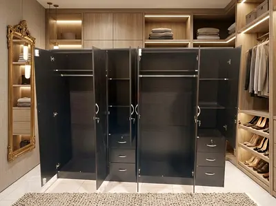 Dark Wood 4-Door Wardrobe with Drawers - Good quality