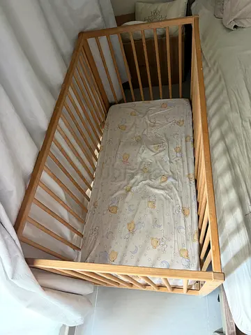 IKEA Wooden Baby Cot with Mattress & Extra Bedding Covers