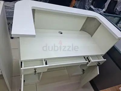 White L-shaped Reception Desk / Counter with Storage