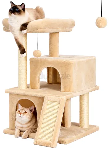 Cat Tree Luxury Cat Tower with Double Condos, Spacious Perch, Fully Wrapped Scratching Sisal Post an