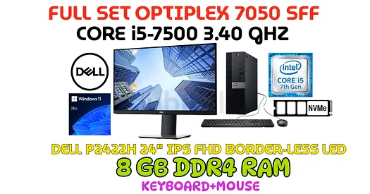 Full set DELL OPTILEX 7050 SFF-CORE i5-7500-DELL 24” LED SCREEN-NVME 256GB SSD-8GB DDR4 RAM-keyboard