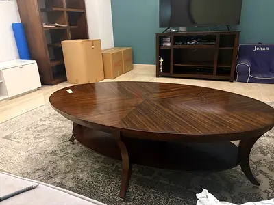 Solid Wood Oval Coffee Table with Lower Shelf - Dark Finish