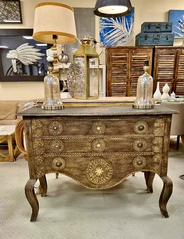 The one Ornate Vintage-Style Wooden Chest of Drawers with Brass Inlay