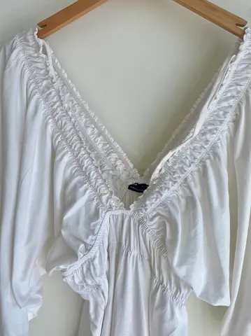 ASOS - White ruched V-neck dress, long sleeves - size 42