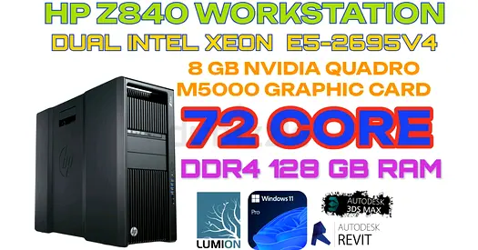 128GB RAM-72 CORE HP Z840 WORKSTATION-DUAL Intel XEON E5-2695V4-8GB NVIDIA QUADRO M5000-512GB NVME