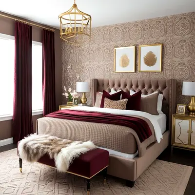 Stylish cozy 180*200 king size bargandy velvet covered bed