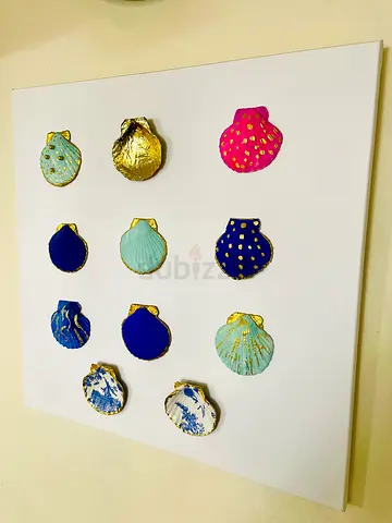 Handmade Shell Wall Art on Canvas - Coastal Decorative Panel