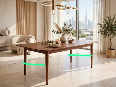 Solid Wood Dining Table - Seats 6, Modern Walnut Finish Read Description