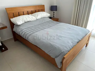 Solid Wood Double Bed Frame with Headboard - Good Condition