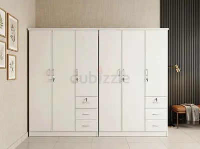 White 6-Door Wardrobe with Drawers — Good quality