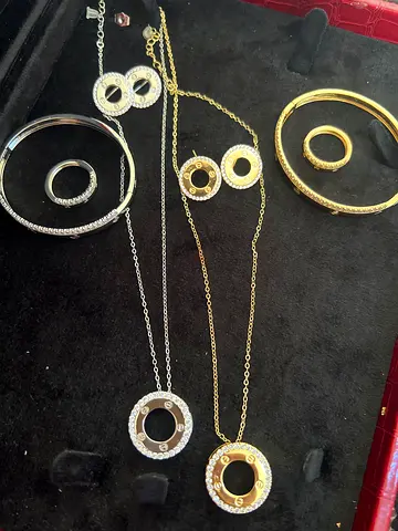 Premium 4-Pcs Cartier Style Luxury Silver Crystal Jewelry Set