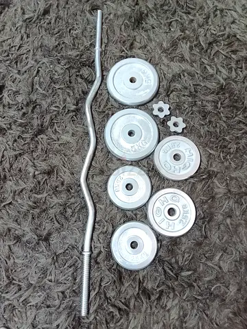 26 kg EZ curl bar with 10kg total cast iron weight plates (used)