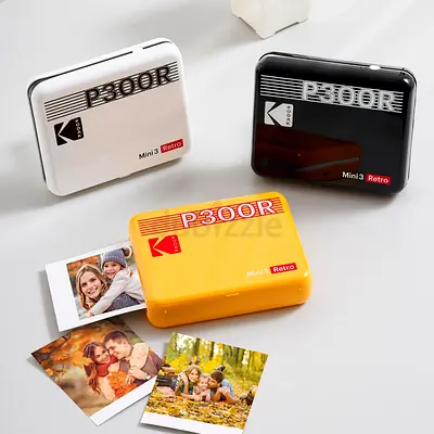 KODAK Mini 3 Retro 4PASS Portable Photo Printer (7.5 x 7.5 cm) + Pack of 68 Sheets, White/ Black