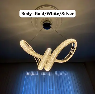 Modern LED Crystal Loop Ceiling Light - Gold/White/Silver Finish