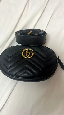 Black Quilted GG Belt Bag with Gold Logo - Good Condition