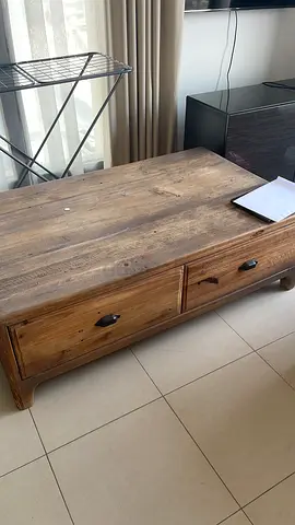 Solid Wood Coffee Table with Drawers - Rustic Finish