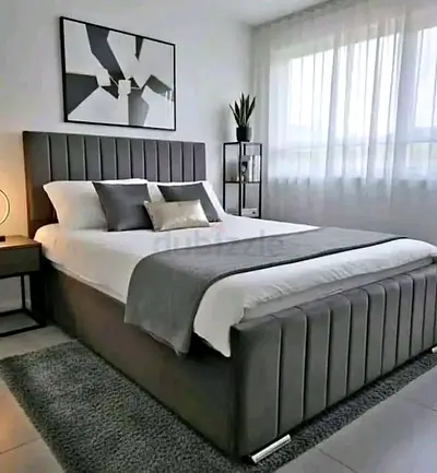 Dark gray colour king size upholstered Bed