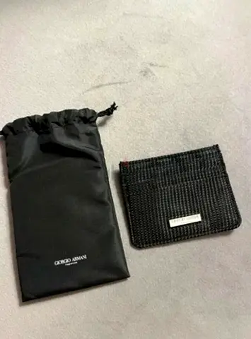 Giorgio Armani black woven card holder with dust pouch original