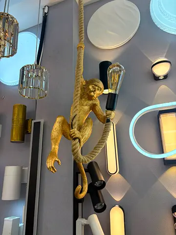 Golden Monkey Rope Pendant Light - Decorative Hanging Lamp