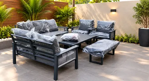 Outdoor 6-piece Aluminum Patio Sofa Set with Cushions - hydraulic table rope style
