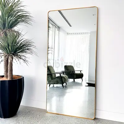 Large Full-Length Gold Framed Floor Mirror — Modern Rounded Corners